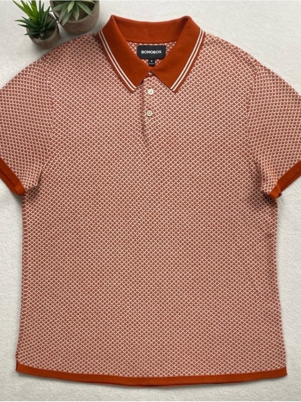 Bonobos Retro Geo Short Sleeve Sweater Polo (Spiced Red Seabrook Geo)